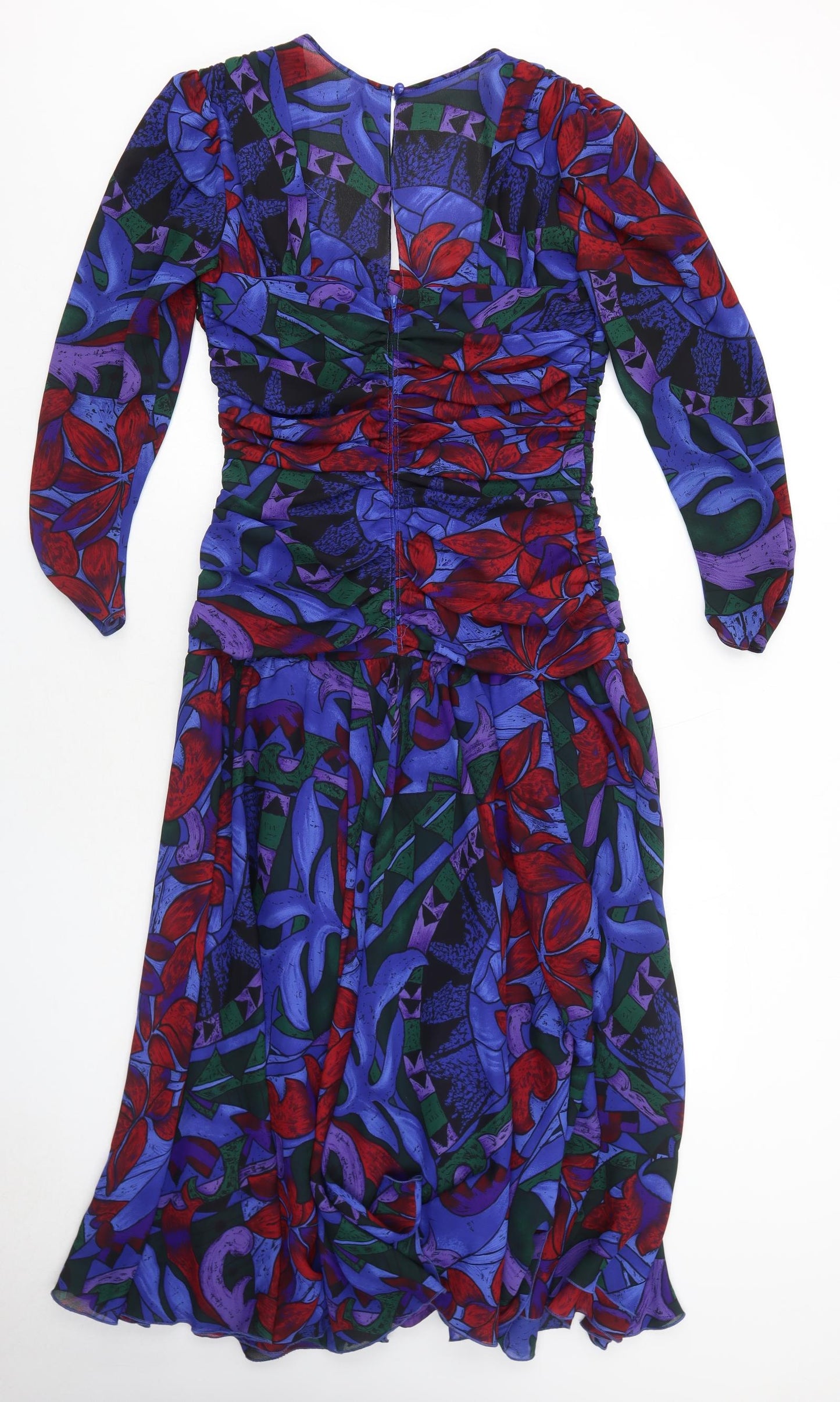 Frank Usher Womens Blue Floral Polyester Trapeze & Swing Size 14 Round Neck Zip