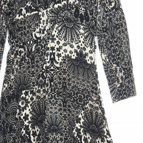Debenhams Womens Black Geometric Viscose Trapeze & Swing Size 8 Round Neck Pullover