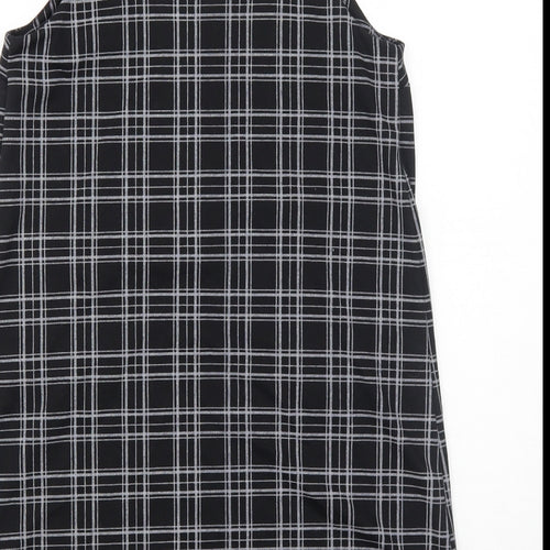 New Look Womens Black Plaid Polyester Pinafore/Dungaree Dress Size 8 Square Neck Pullover
