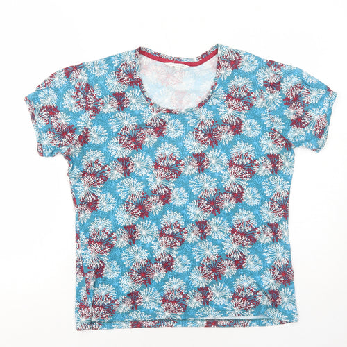 Tulchan Womens Blue Geometric Viscose Basic T-Shirt Size 14 Round Neck