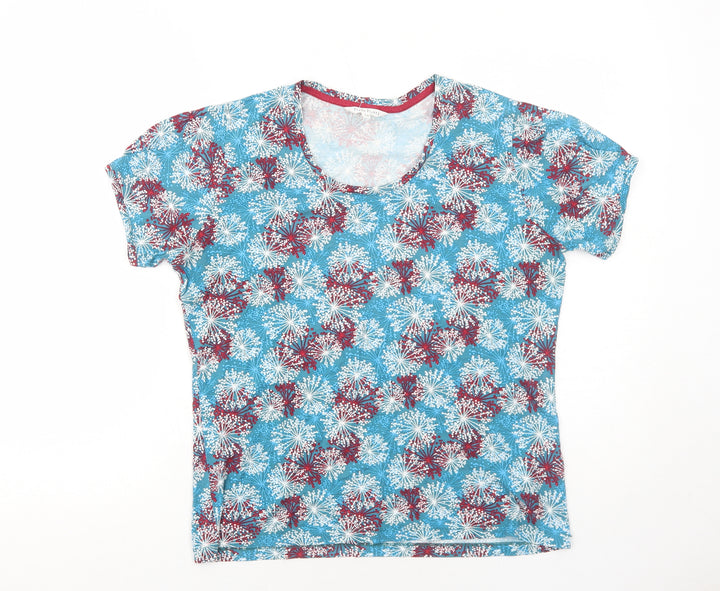 Tulchan Womens Blue Geometric Viscose Basic T-Shirt Size 14 Round Neck