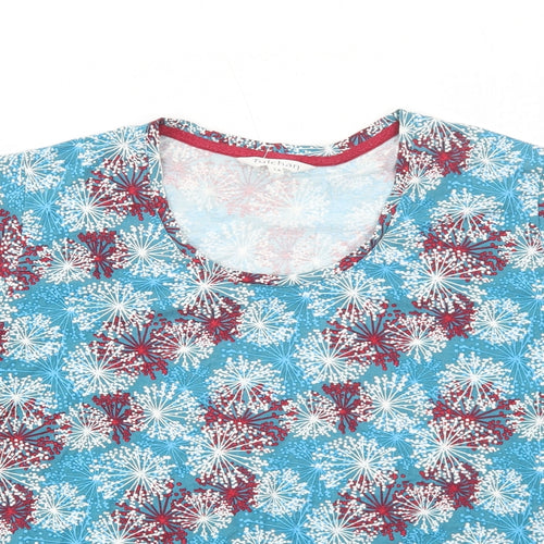 Tulchan Womens Blue Geometric Viscose Basic T-Shirt Size 14 Round Neck