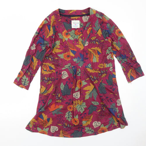 EWM Womens Red Geometric Cotton Trapeze & Swing Size S Round Neck Pullover - Leaf Pattern