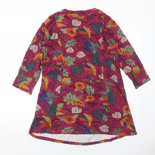 EWM Womens Red Geometric Cotton Trapeze & Swing Size S Round Neck Pullover - Leaf Pattern