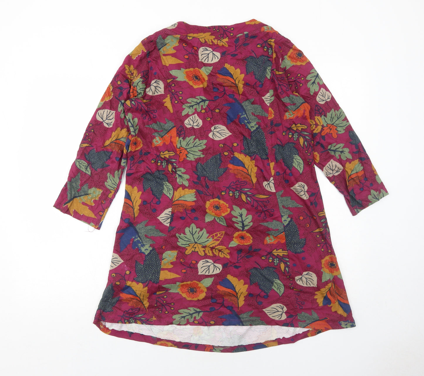 EWM Womens Red Geometric Cotton Trapeze & Swing Size S Round Neck Pullover - Leaf Pattern