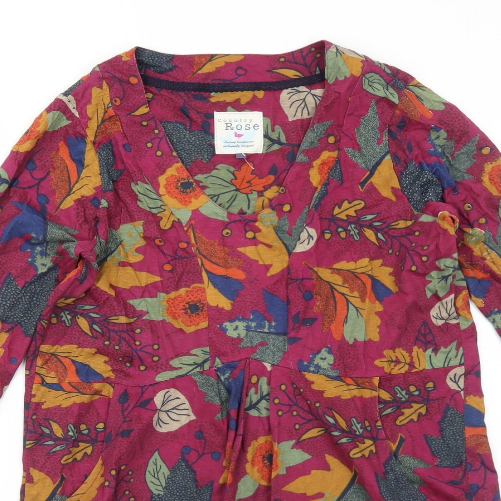 EWM Womens Red Geometric Cotton Trapeze & Swing Size S Round Neck Pullover - Leaf Pattern