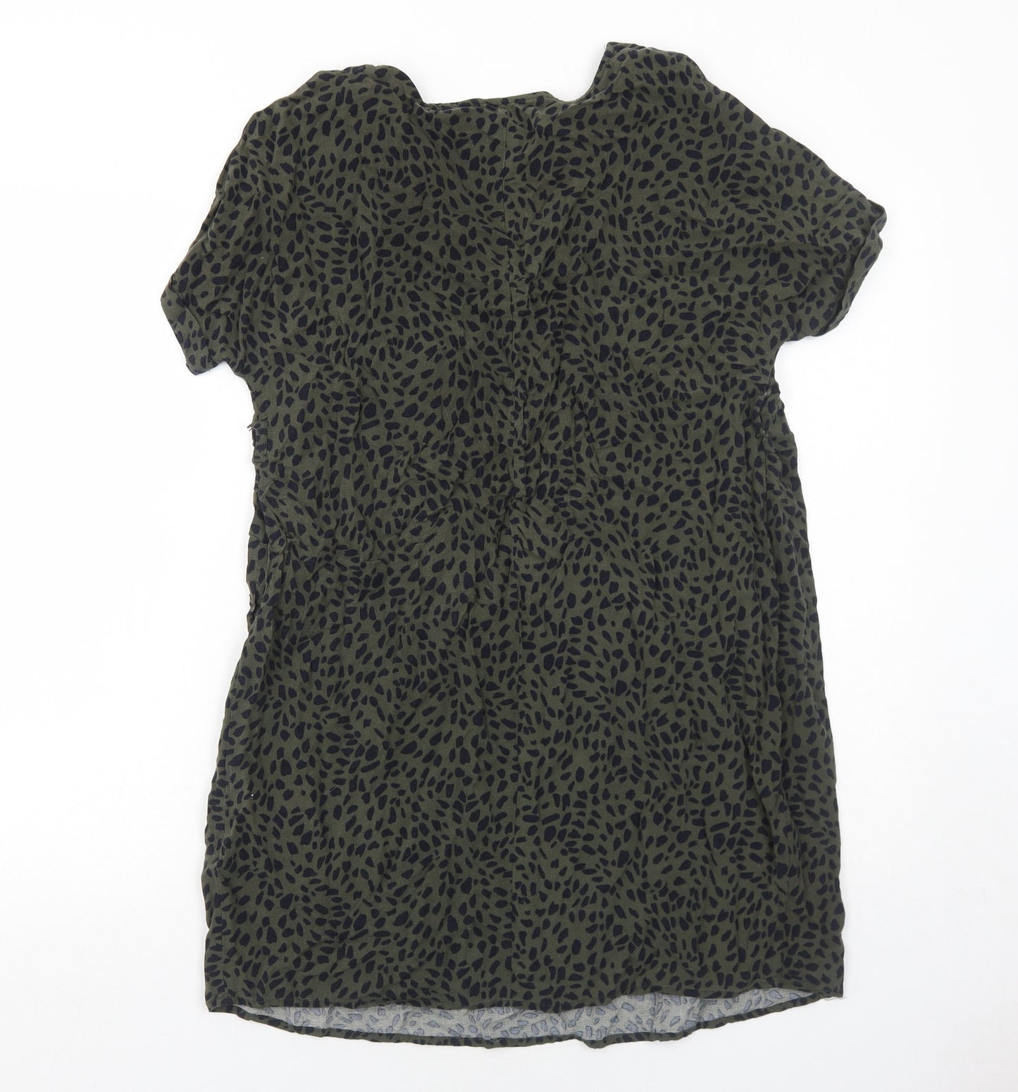 New Look Womens Green Animal Print Viscose A-Line Size 8 V-Neck Pullover - Cheetah Pattern
