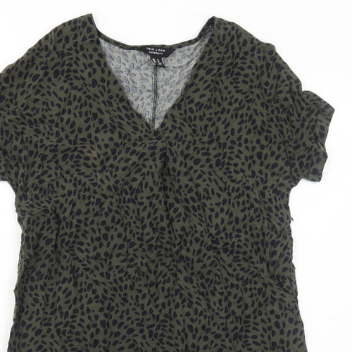New Look Womens Green Animal Print Viscose A-Line Size 8 V-Neck Pullover - Cheetah Pattern