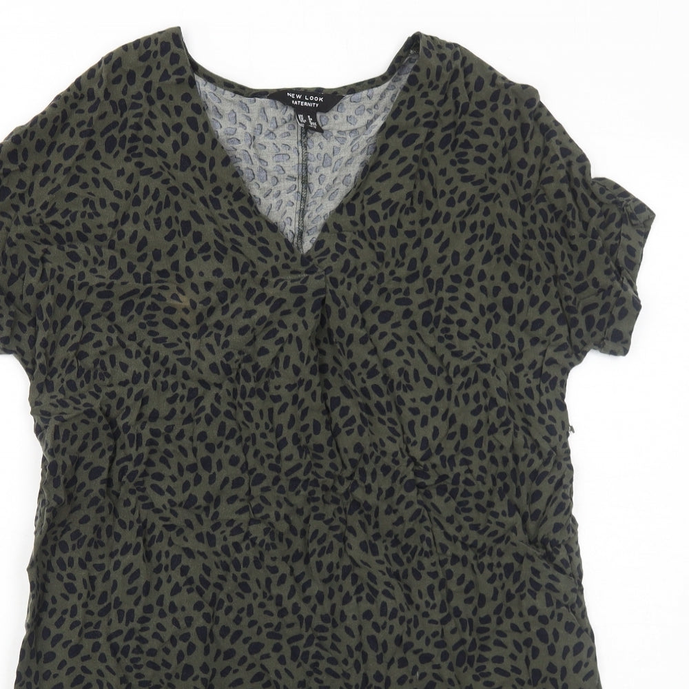 New Look Womens Green Animal Print Viscose A-Line Size 8 V-Neck Pullover - Cheetah Pattern