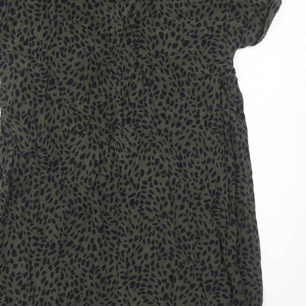 New Look Womens Green Animal Print Viscose A-Line Size 8 V-Neck Pullover - Cheetah Pattern