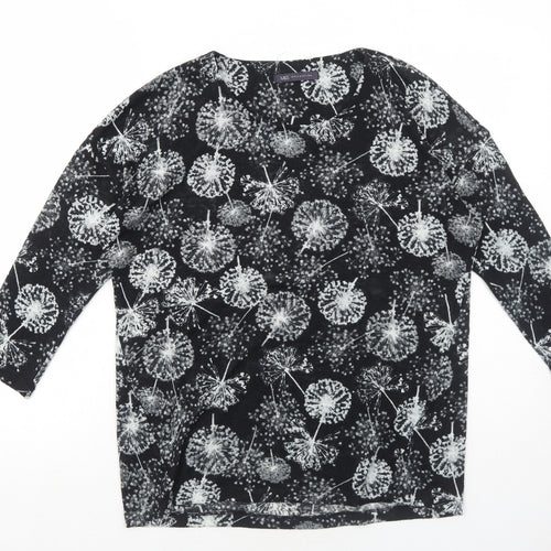 Marks and Spencer Womens Black Geometric Polyester Basic Blouse Size 12 Round Neck - Dandelions Print