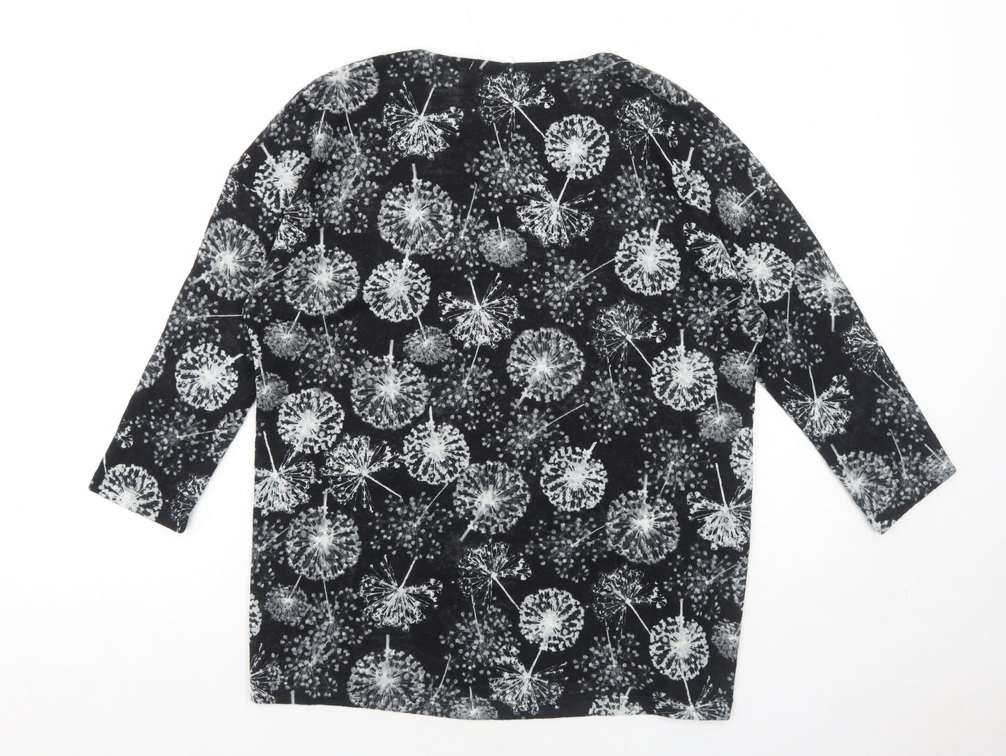 Marks and Spencer Womens Black Geometric Polyester Basic Blouse Size 12 Round Neck - Dandelions Print