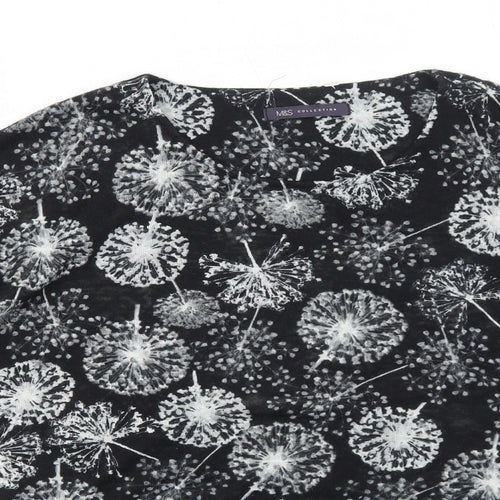 Marks and Spencer Womens Black Geometric Polyester Basic Blouse Size 12 Round Neck - Dandelions Print