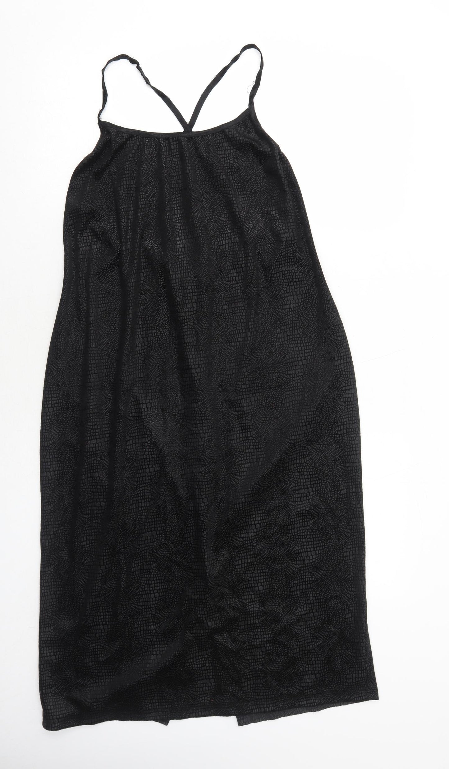 Debenhams Womens Black Animal Print Polyester Slip Dress Size 16 Round Neck Pullover - Croc Texture