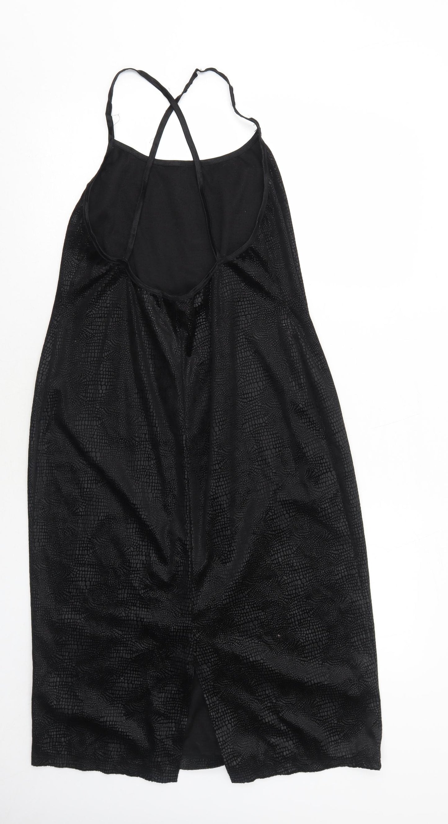 Debenhams Womens Black Animal Print Polyester Slip Dress Size 16 Round Neck Pullover - Croc Texture