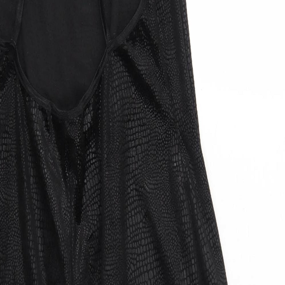 Debenhams Womens Black Animal Print Polyester Slip Dress Size 16 Round Neck Pullover - Croc Texture