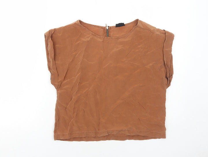 Topshop Womens Brown Cupro Basic Blouse Size 8 Round Neck