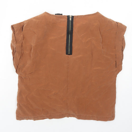 Topshop Womens Brown Cupro Basic Blouse Size 8 Round Neck