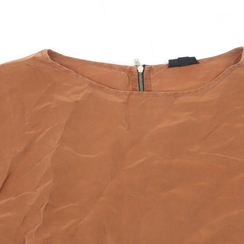 Topshop Womens Brown Cupro Basic Blouse Size 8 Round Neck