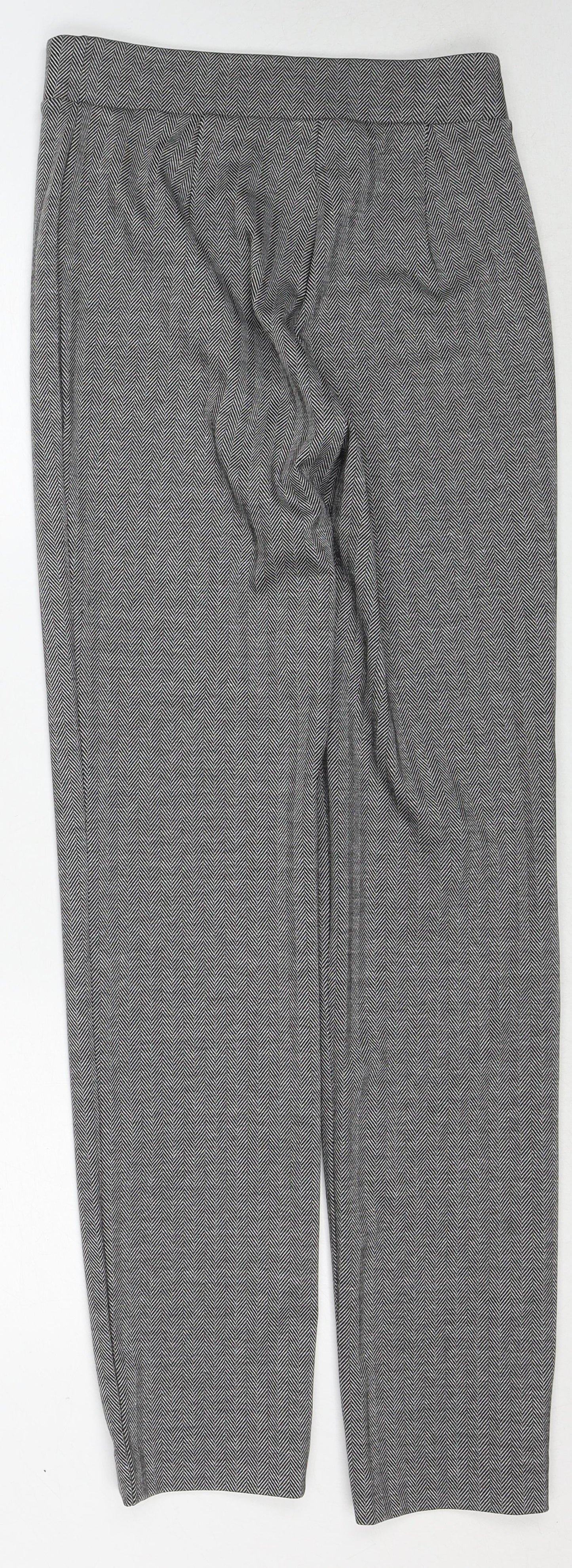 Marks and Spencer Womens Grey Geometric Polyester Trousers Size 8 Regular