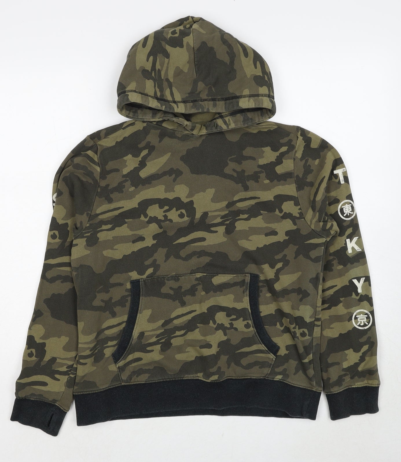 NEXT Boys Green Camouflage Cotton Pullover Hoodie Size 14 Years Pullover - Tokyo