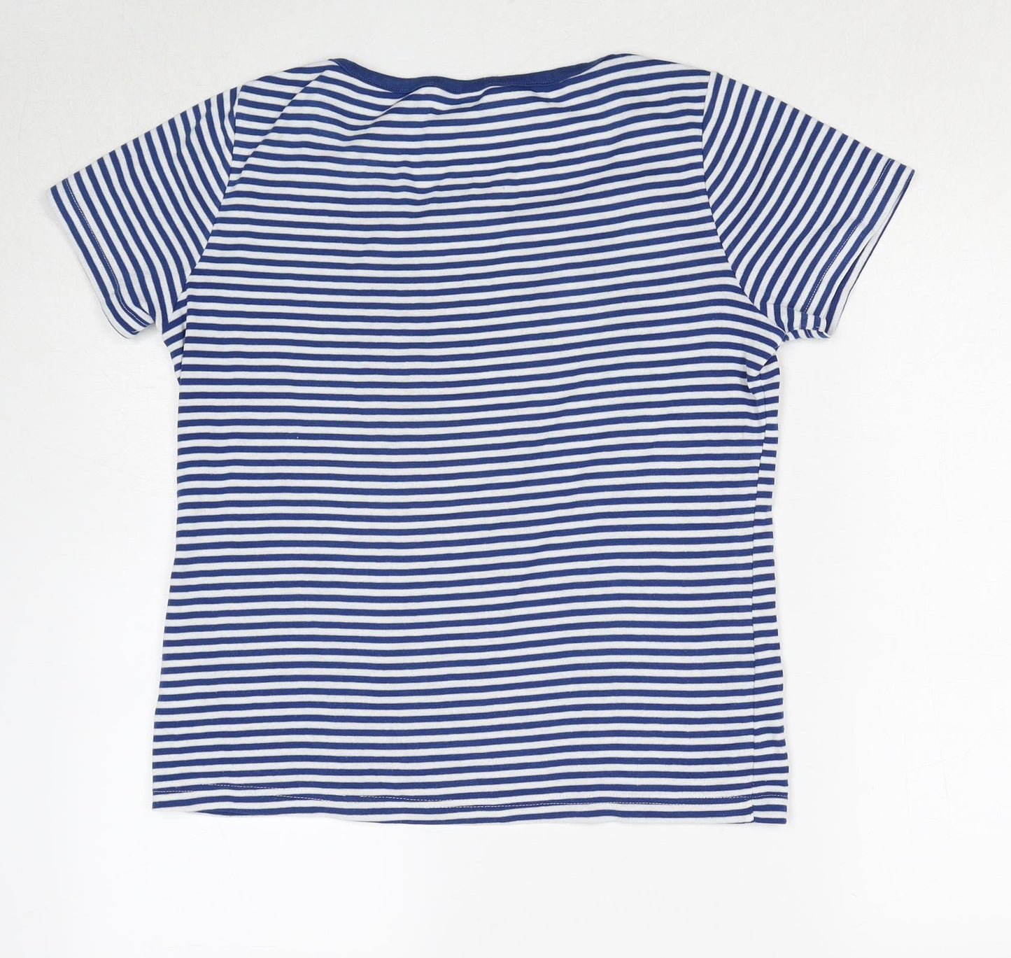 Bonmarché Womens Blue Striped Polyester Basic T-Shirt Size S Round Neck