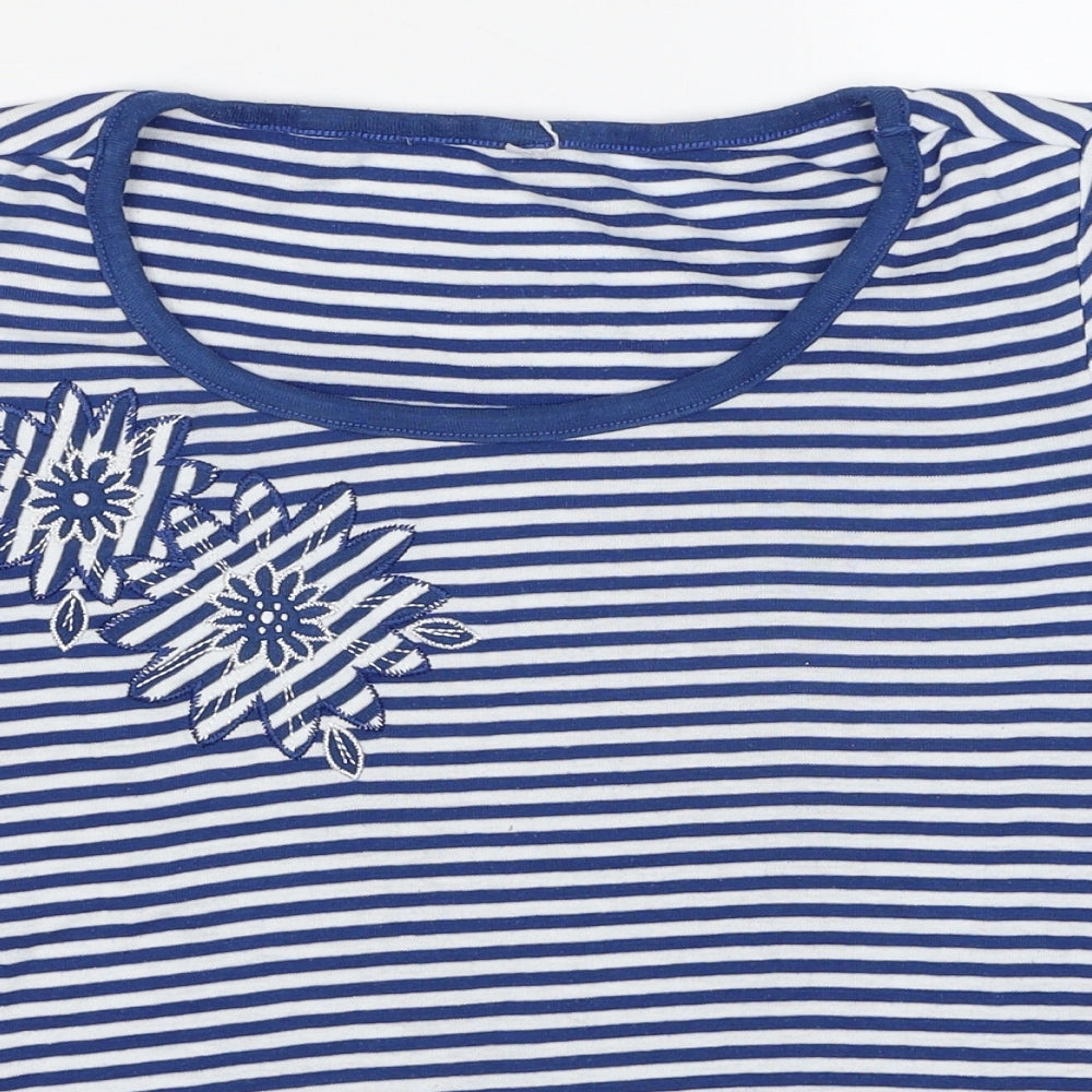 Bonmarché Womens Blue Striped Polyester Basic T-Shirt Size S Round Neck