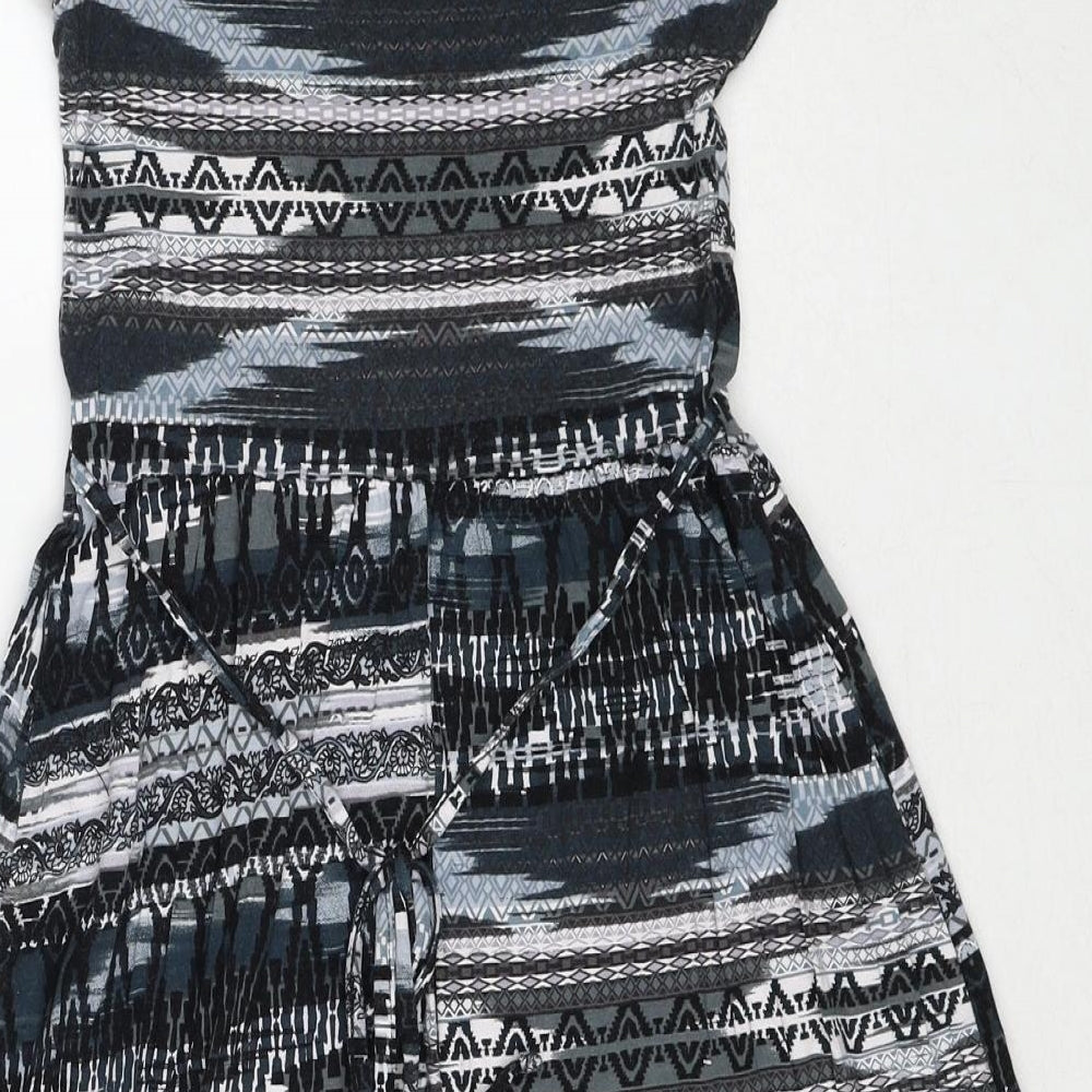 New Look Womens Black Geometric Viscose Skater Dress Size 12 Round Neck Pullover
