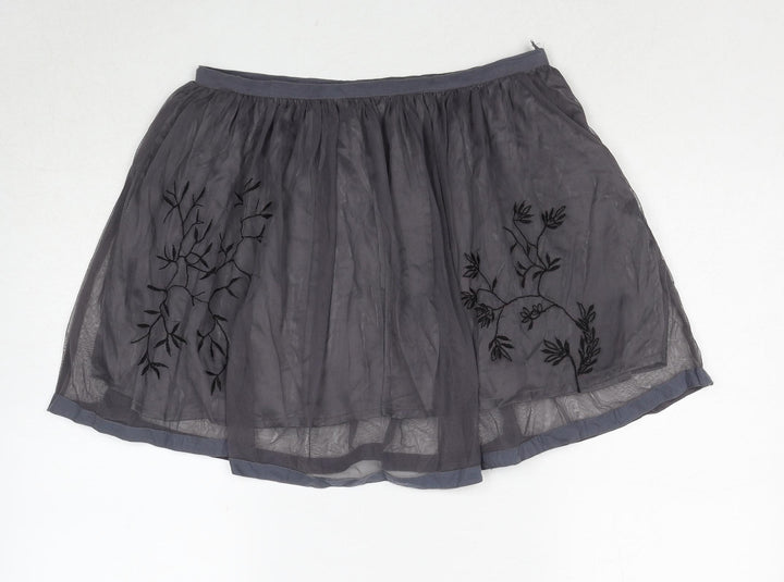 18 And East Womens Grey Floral Polyester Skater Skirt Size 10 Zip