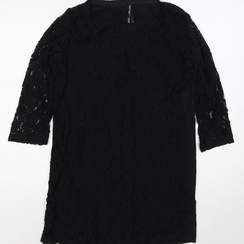 NEXT Womens Black Floral Cotton Basic Blouse Size 10 Round Neck