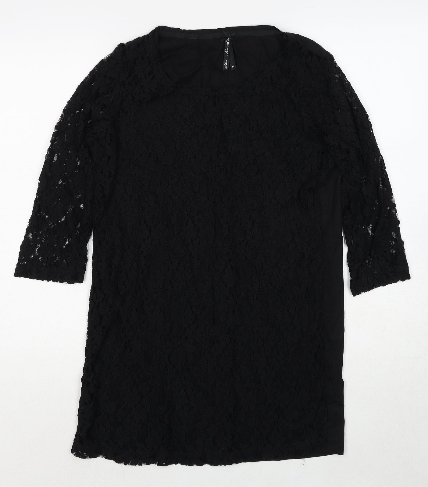 NEXT Womens Black Floral Cotton Basic Blouse Size 10 Round Neck