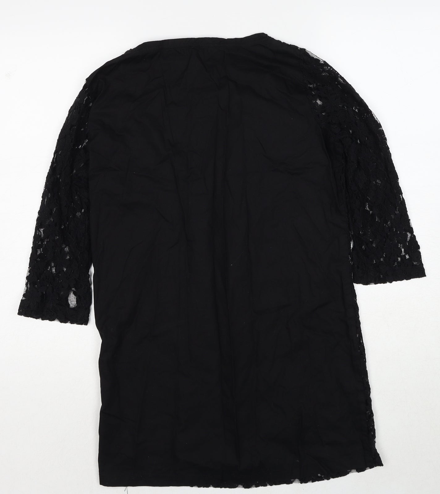 NEXT Womens Black Floral Cotton Basic Blouse Size 10 Round Neck