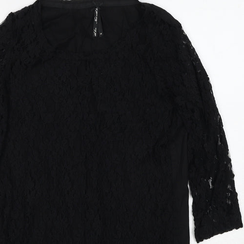NEXT Womens Black Floral Cotton Basic Blouse Size 10 Round Neck