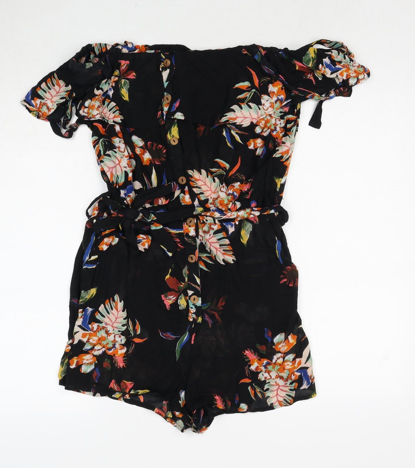 The Rockn Rev Womens Multicoloured Geometric Viscose Playsuit One-Piece Size S Button