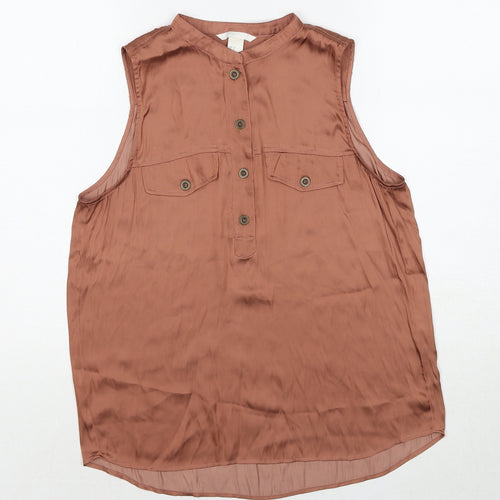 H&M Womens Brown Polyester Basic Blouse Size 8 Round Neck