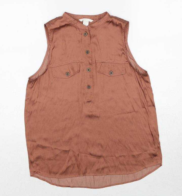 H&M Womens Brown Polyester Basic Blouse Size 8 Round Neck