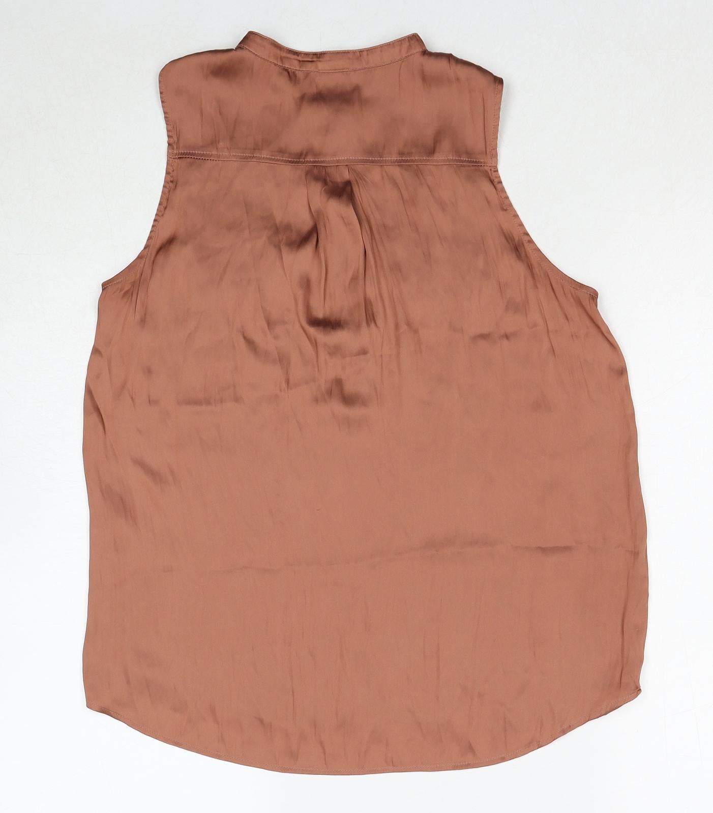 H&M Womens Brown Polyester Basic Blouse Size 8 Round Neck