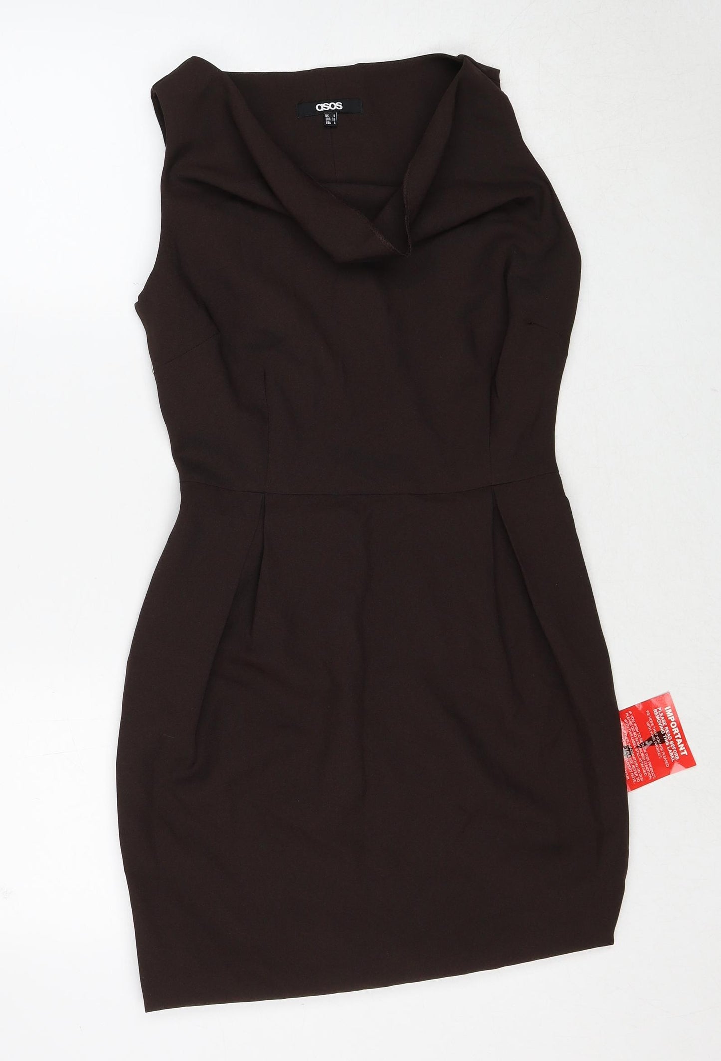 ASOS Womens Brown Polyester Shift Size 8 Cowl Neck Zip