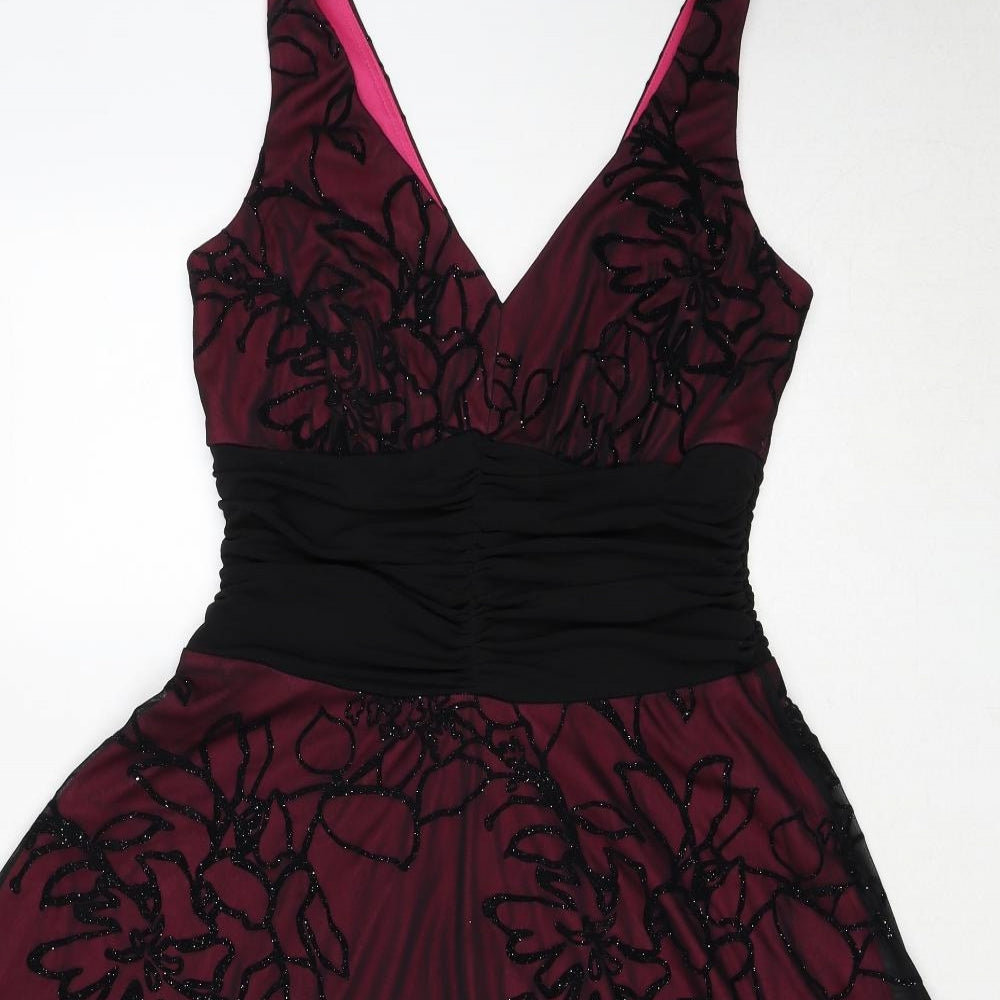 Nightingales Womens Black Floral Polyester Fit & Flare Size 12 V-Neck Pullover