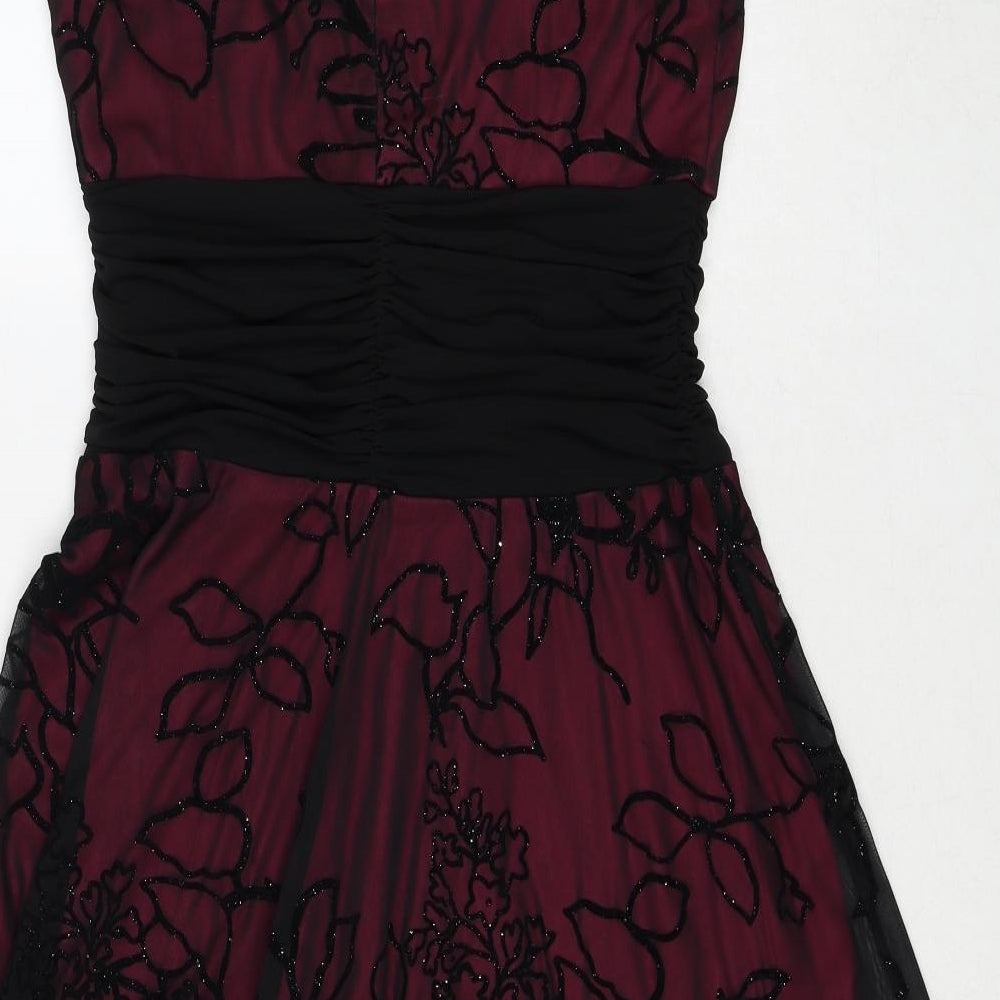 Nightingales Womens Black Floral Polyester Fit & Flare Size 12 V-Neck Pullover