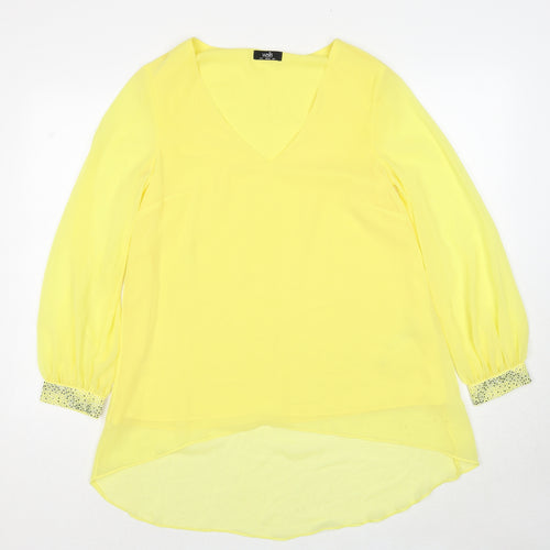 Wallis Womens Yellow Polyester Basic Blouse Size 8 V-Neck