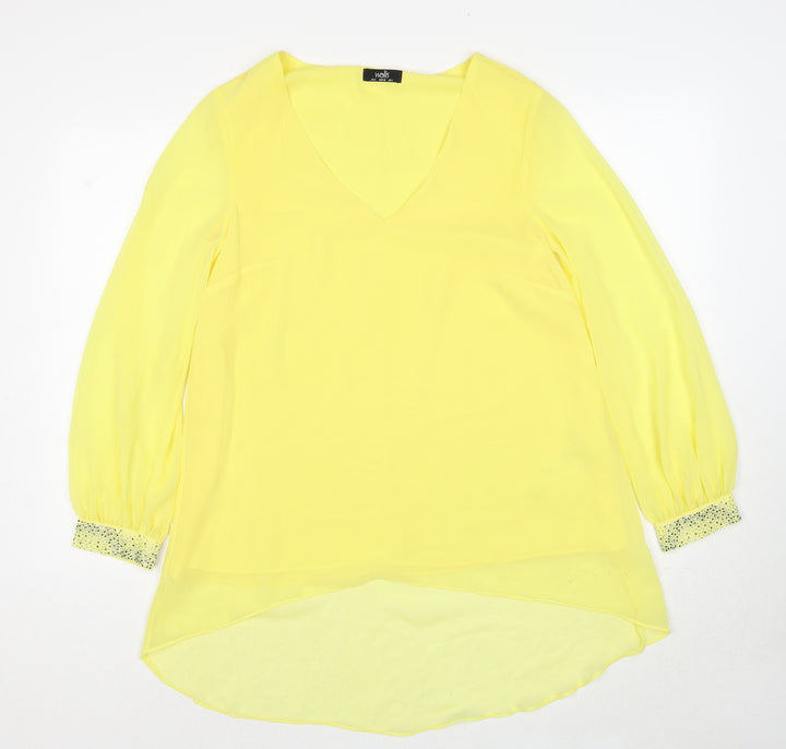 Wallis Womens Yellow Polyester Basic Blouse Size 8 V-Neck