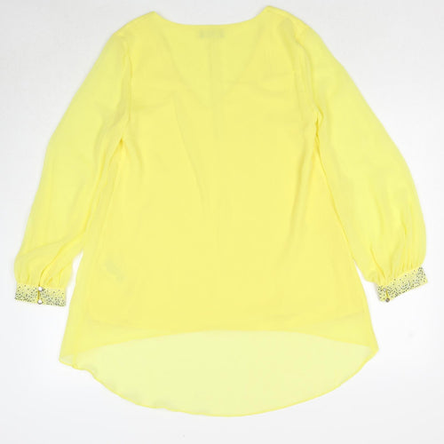 Wallis Womens Yellow Polyester Basic Blouse Size 8 V-Neck