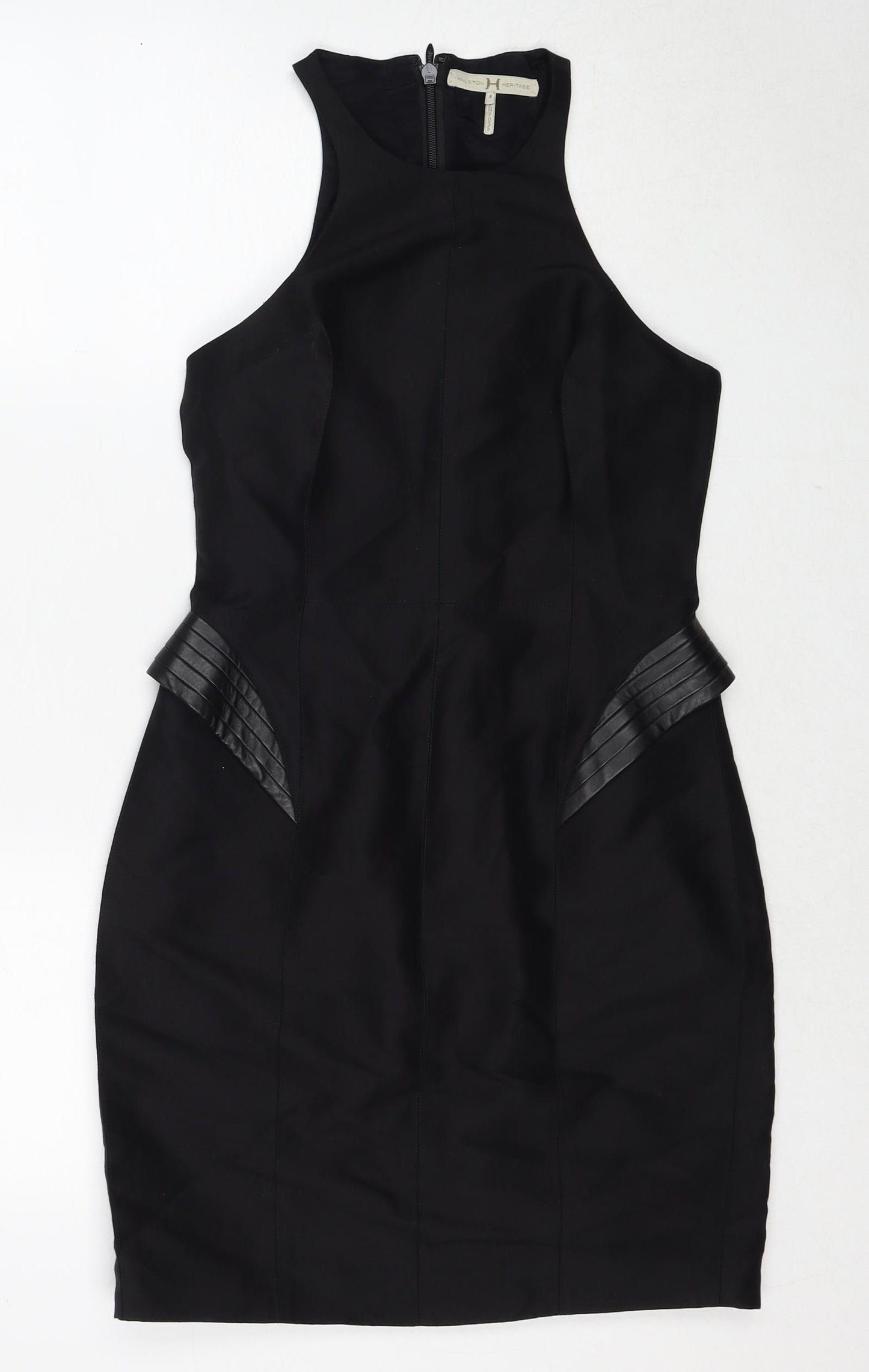 Halston Heritage Womens Black Cotton Bodycon Size 4 Round Neck Zip