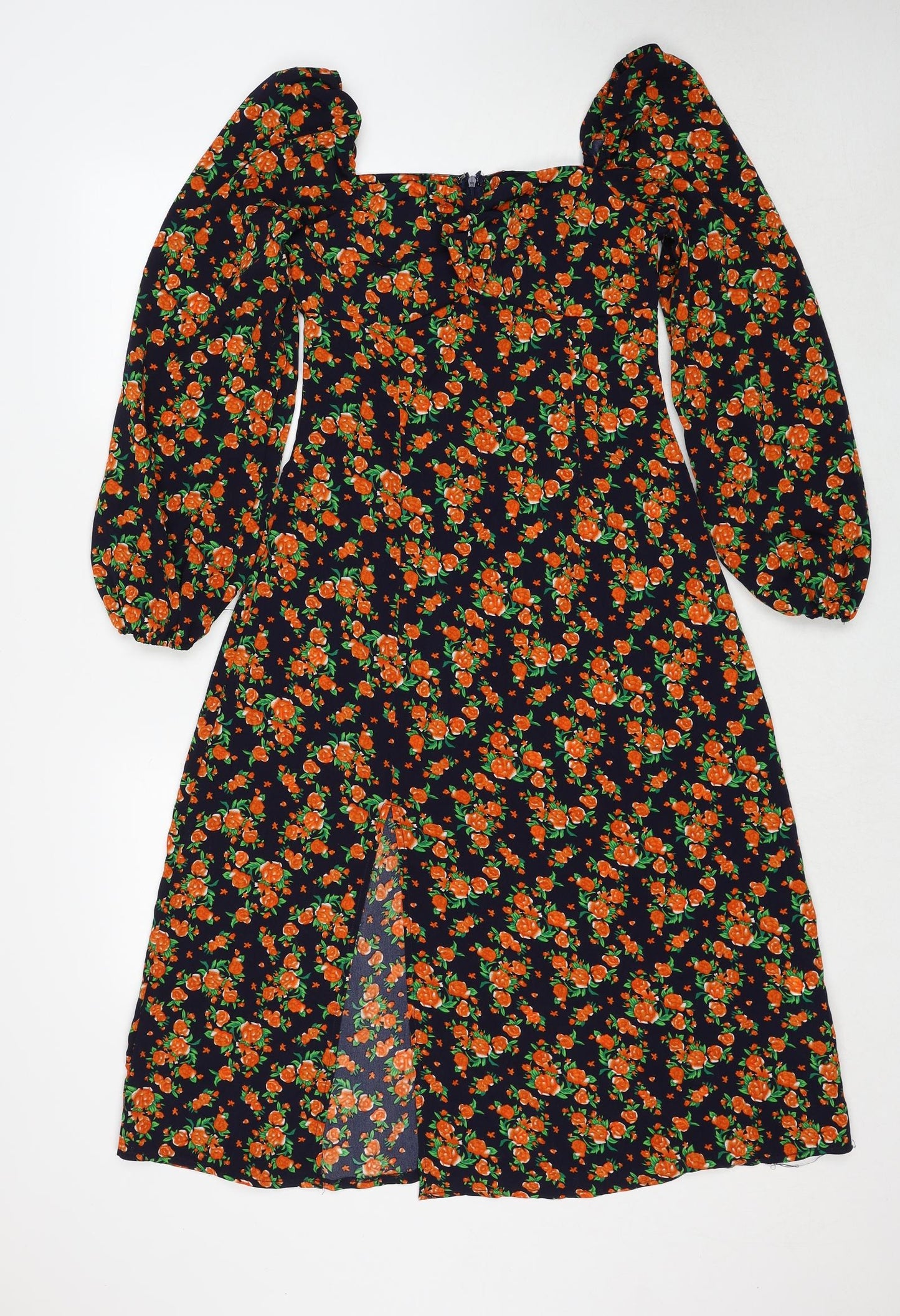 Missguided Womens Multicoloured Floral Polyester Trapeze & Swing Size 8 Square Neck Zip