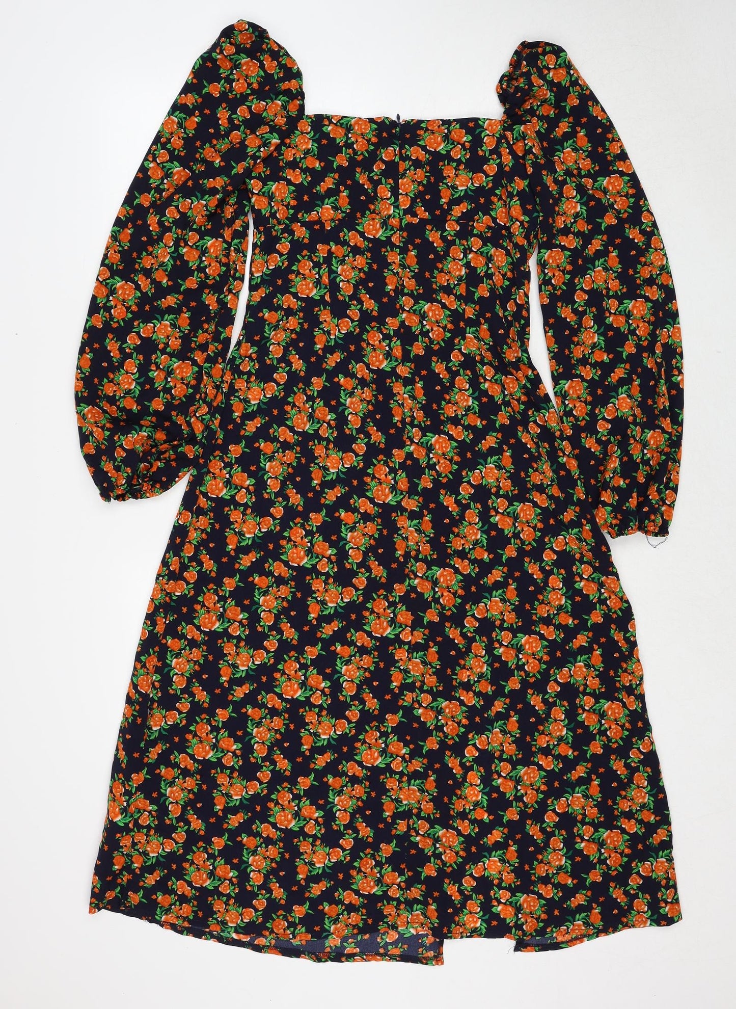 Missguided Womens Multicoloured Floral Polyester Trapeze & Swing Size 8 Square Neck Zip