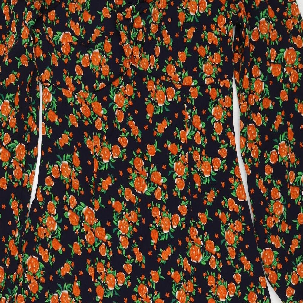 Missguided Womens Multicoloured Floral Polyester Trapeze & Swing Size 8 Square Neck Zip