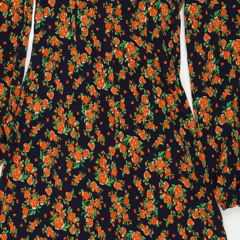 Missguided Womens Multicoloured Floral Polyester Trapeze & Swing Size 8 Square Neck Zip
