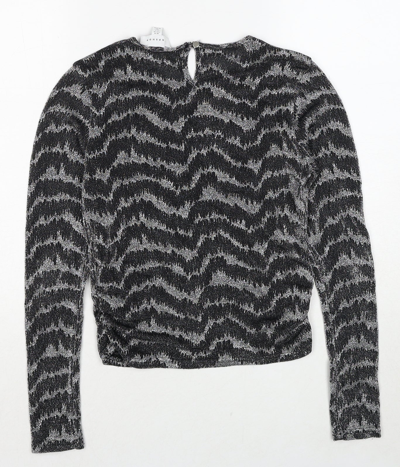 Topshop Womens Black Geometric Polyester Basic T-Shirt Size 10 Round Neck