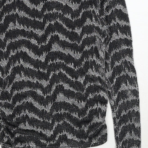 Topshop Womens Black Geometric Polyester Basic T-Shirt Size 10 Round Neck